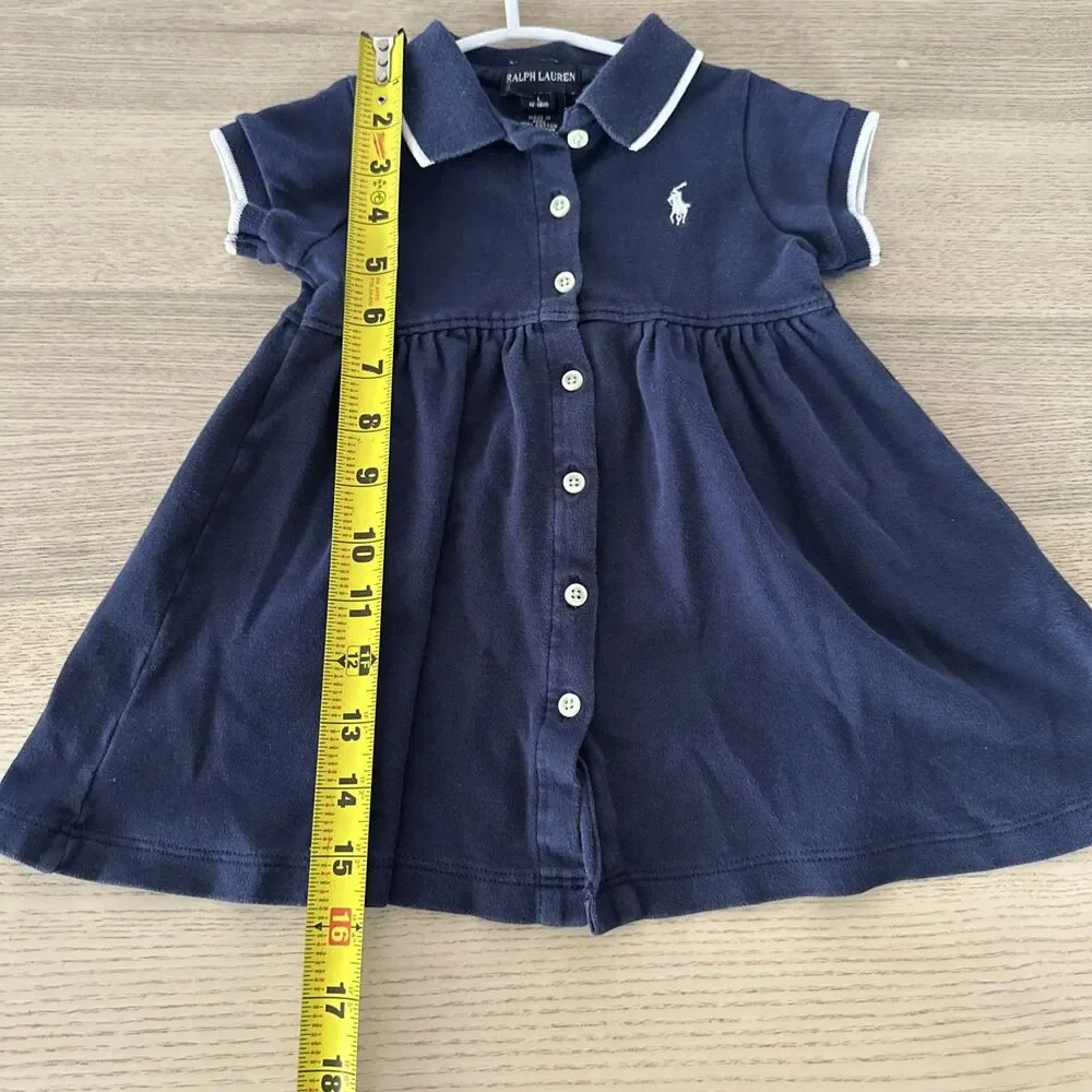 Vintage Ralph Lauren Girls 12-18 Months Navy Polo Cotton Knit Shirt Dress baby